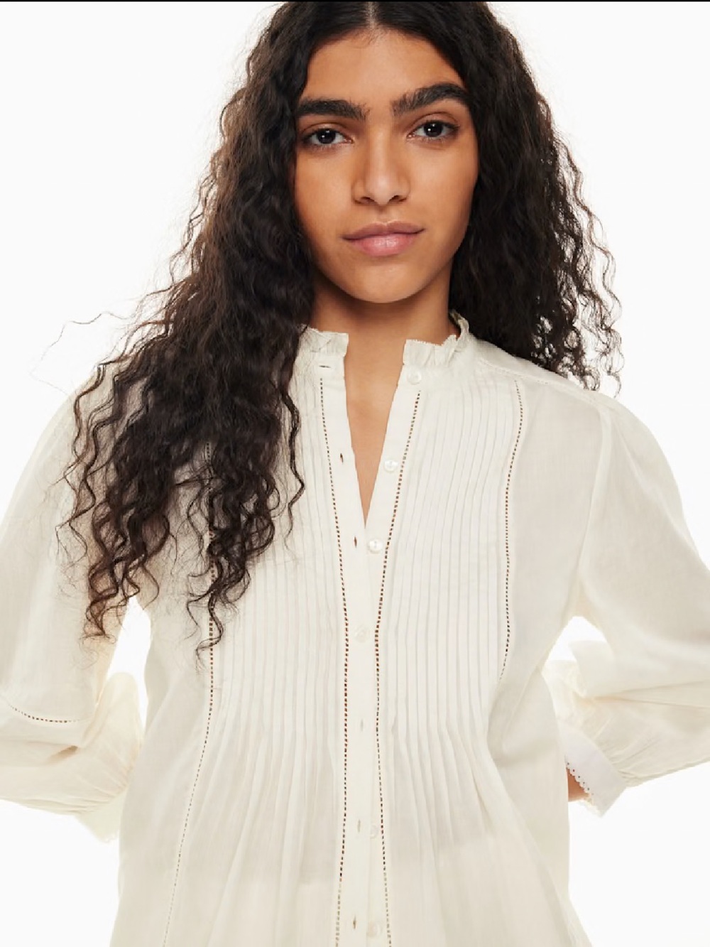 Aritzia little Moon -Emy blouse Lace-Trim Blouse in Cruise Blue Size XS